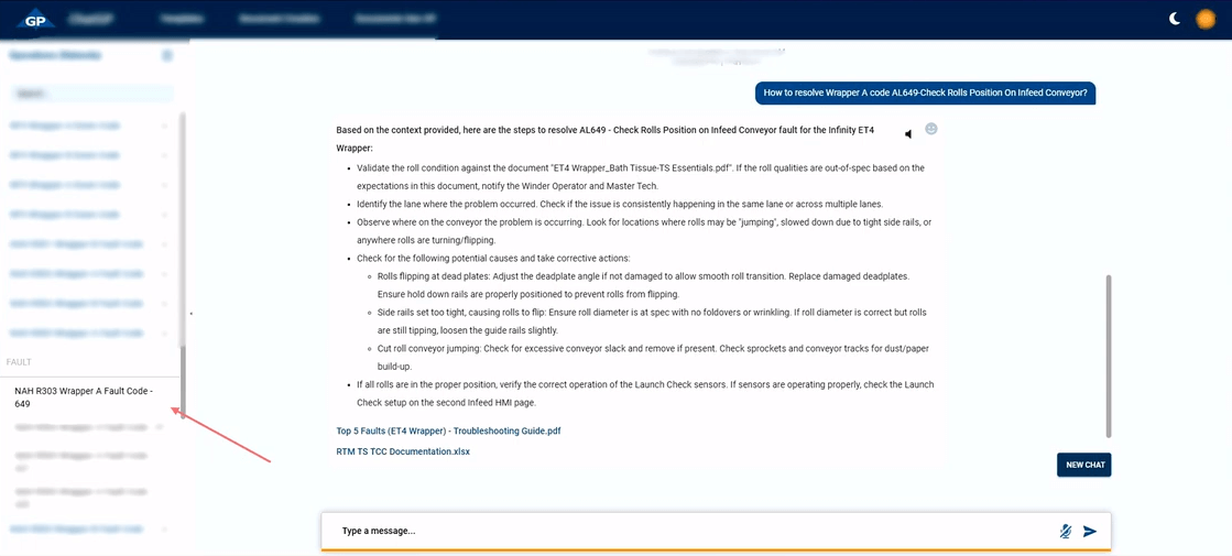 Example of George-Pacific AI-powered chatbot