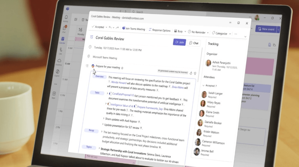 Screenshot of Copilot helping an employee prep for a meeting